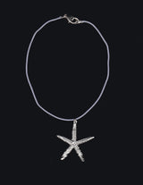 Silver Starfish Necklace with Blue Rope Choker Necklace