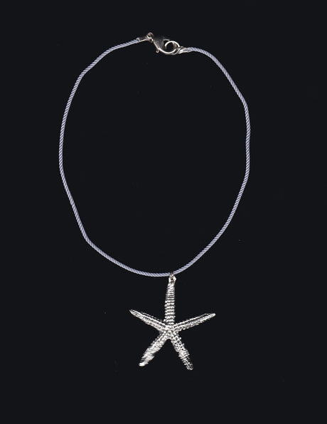 Silver Starfish Necklace with Blue Rope Choker Necklace