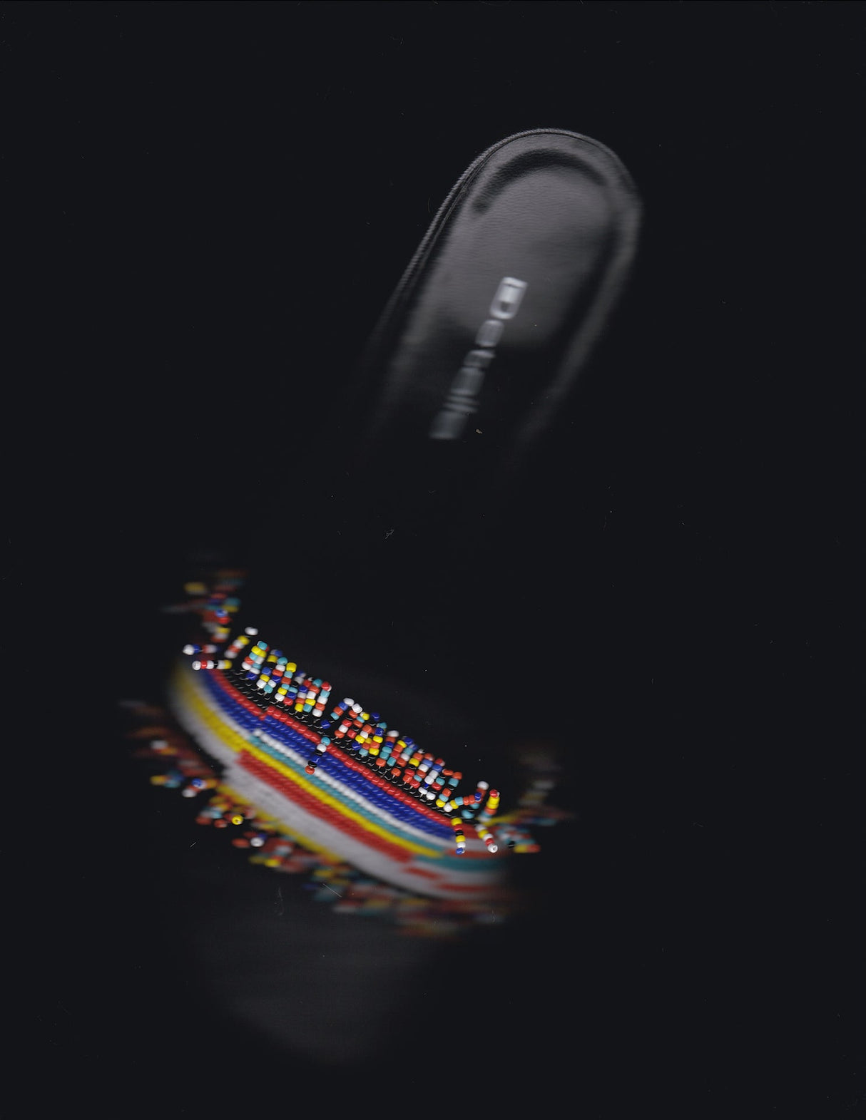 DETAILS Black and Colorful Beaded Kitten Heels Sz US 7.5