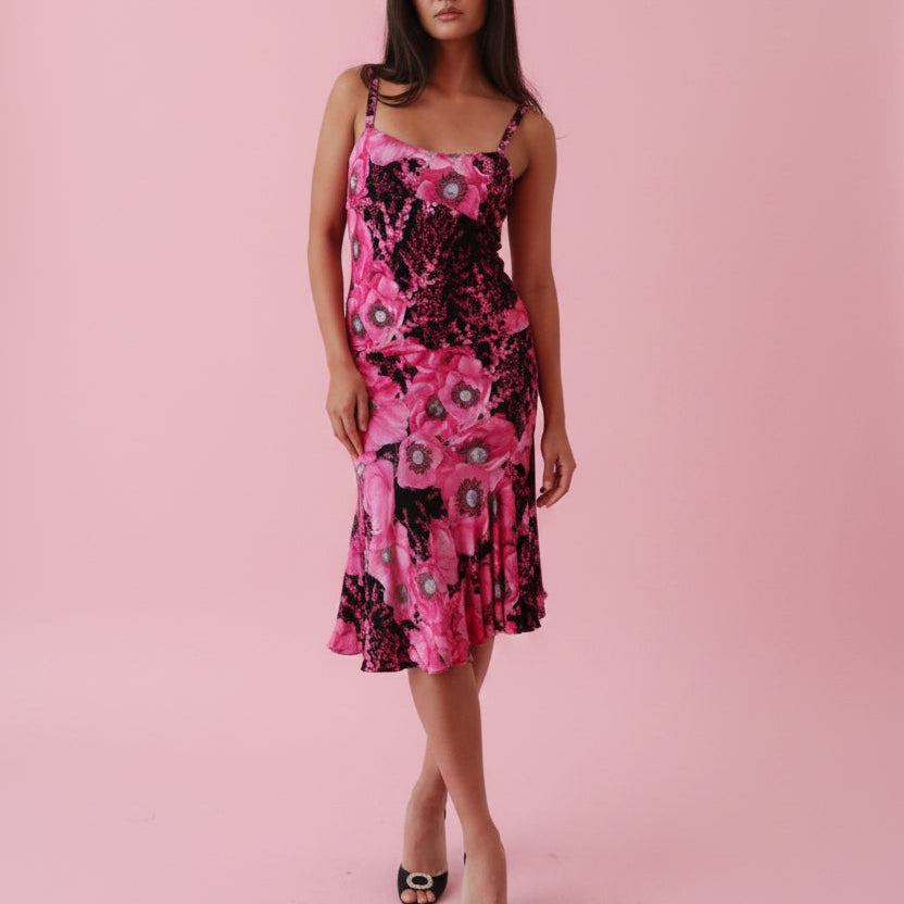 SS2002 Gianni Versace Couture by Donatella Versace Pink Poppy Floral Print Stretch Set