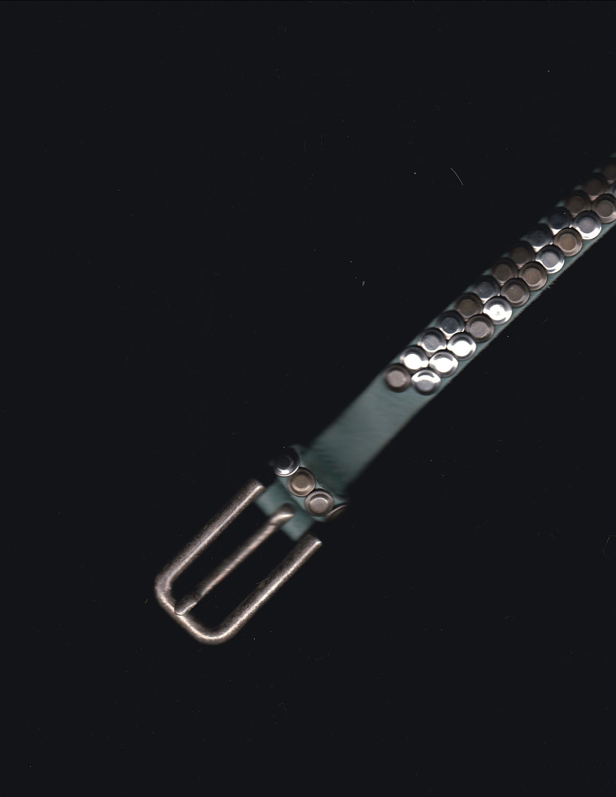 Blue Leather Skinny Belt with Silver Studs