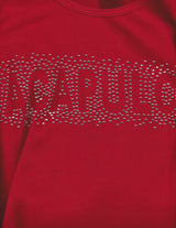 Red Ribbed Tank Top with 'Acapulco' Rhinestone Logo