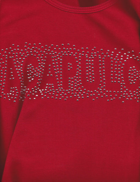 Red Ribbed Tank Top with 'Acapulco' Rhinestone Logo