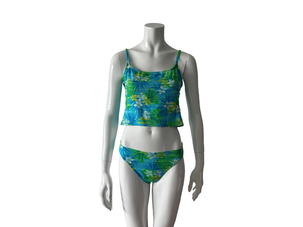 Blue/Green Tropical Print Tankini Top and Bottoms