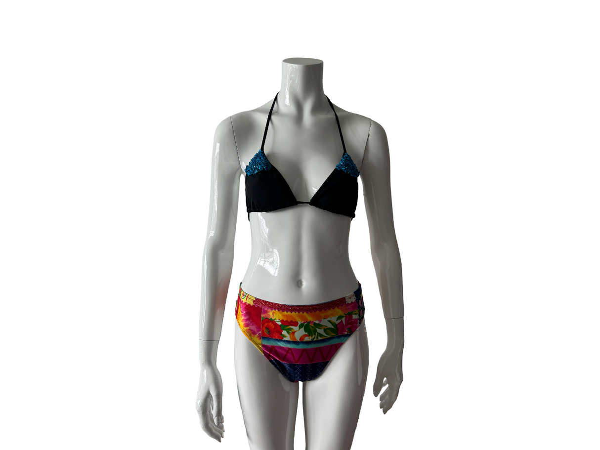 Black Triangle Bikini Top with Turquoise Stones