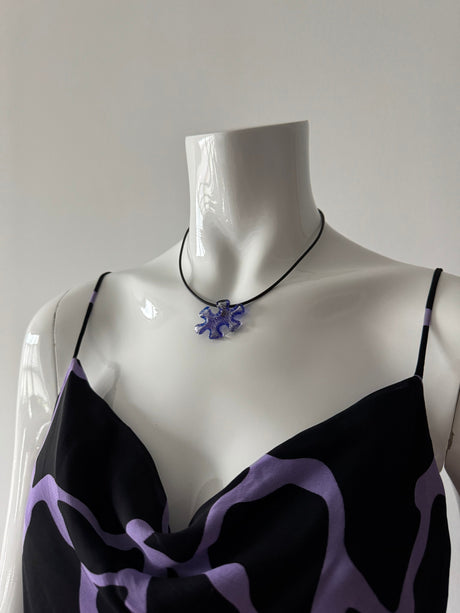 Blue Puzzle Piece and Black Rubber Cord Choker Necklace