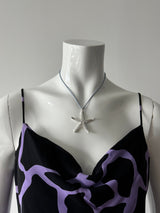 Silver Starfish Necklace with Blue Rope Choker Necklace