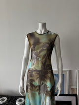 CALIFORNIA CONCEPTS Mesh Palm Tree Print Maxi Dress