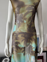 CALIFORNIA CONCEPTS Mesh Palm Tree Print Maxi Dress