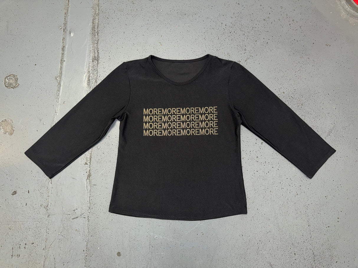 Black Long Sleeve Top with MORE MORE Gold Graphic