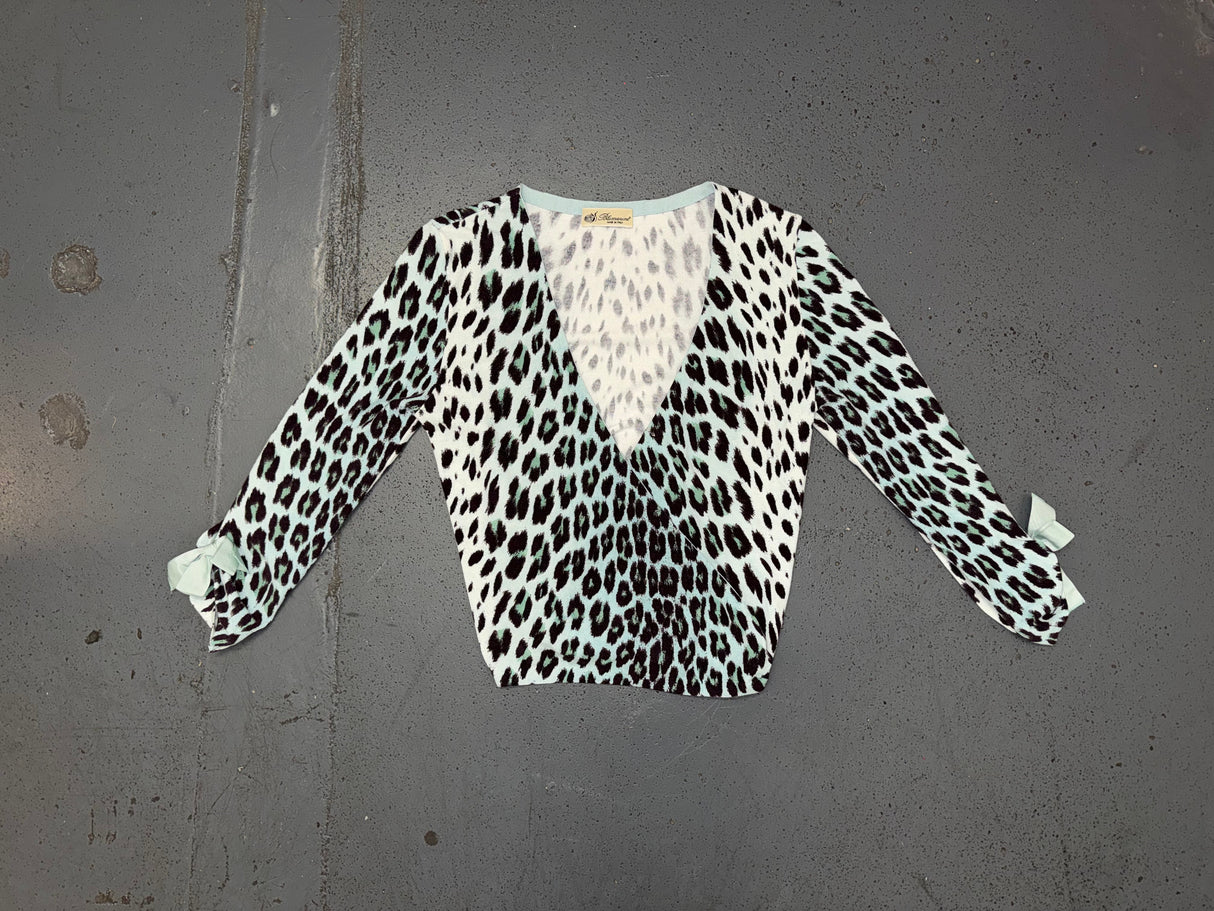 BLUMARINE Blue Leopard Print Wrap Sweater
