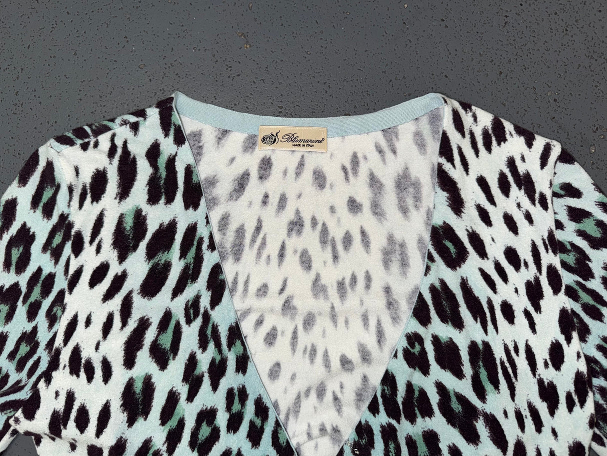 BLUMARINE Blue Leopard Print Wrap Sweater