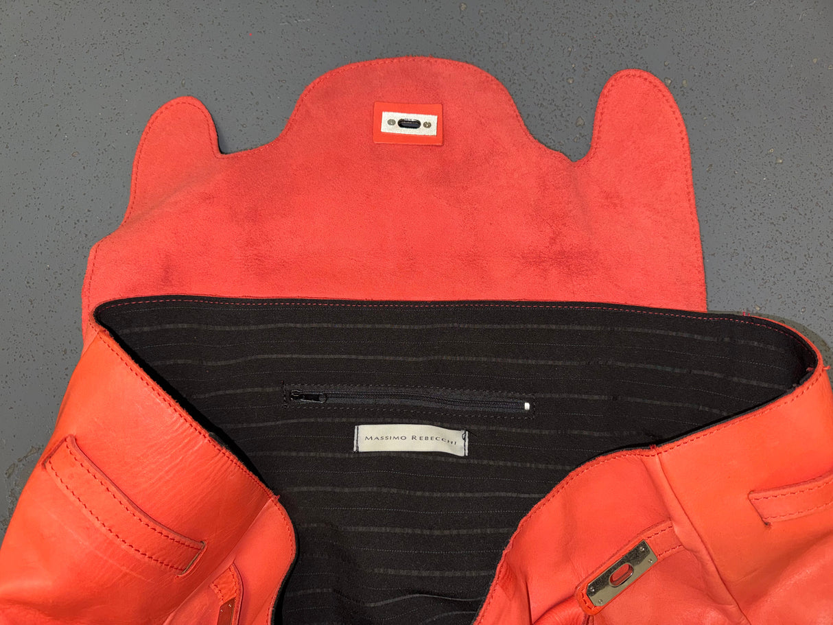 MASSIMO REBECHI Orange Leather Large Travel Tote Bag