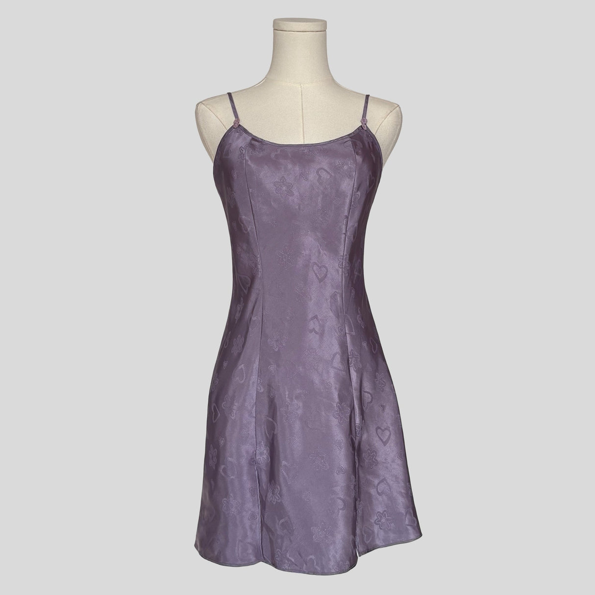 Heart print silky slip dress