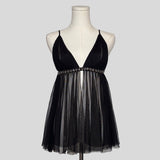 Beaded sheer mesh flyaway chemise