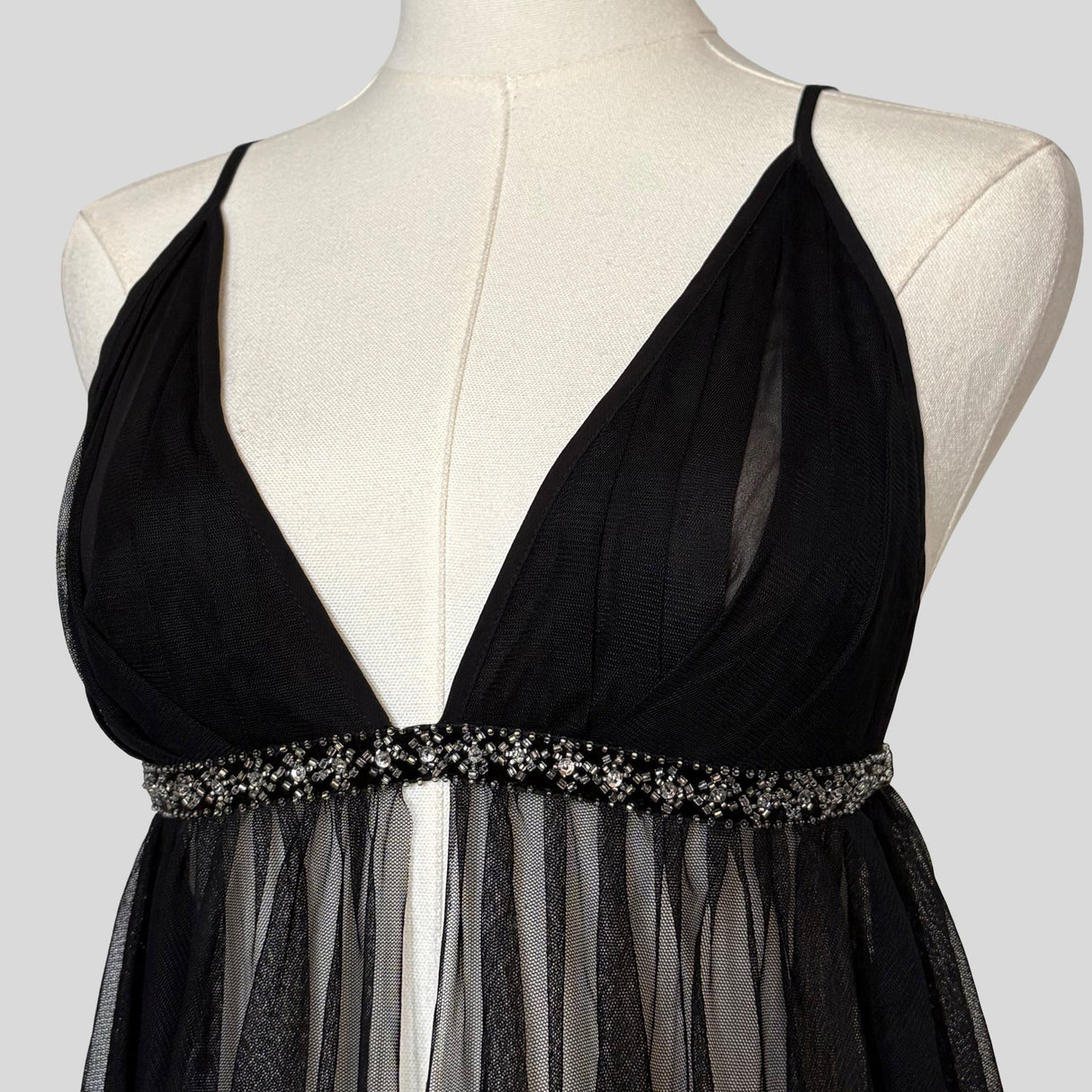 Beaded sheer mesh flyaway chemise