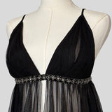 Beaded sheer mesh flyaway chemise