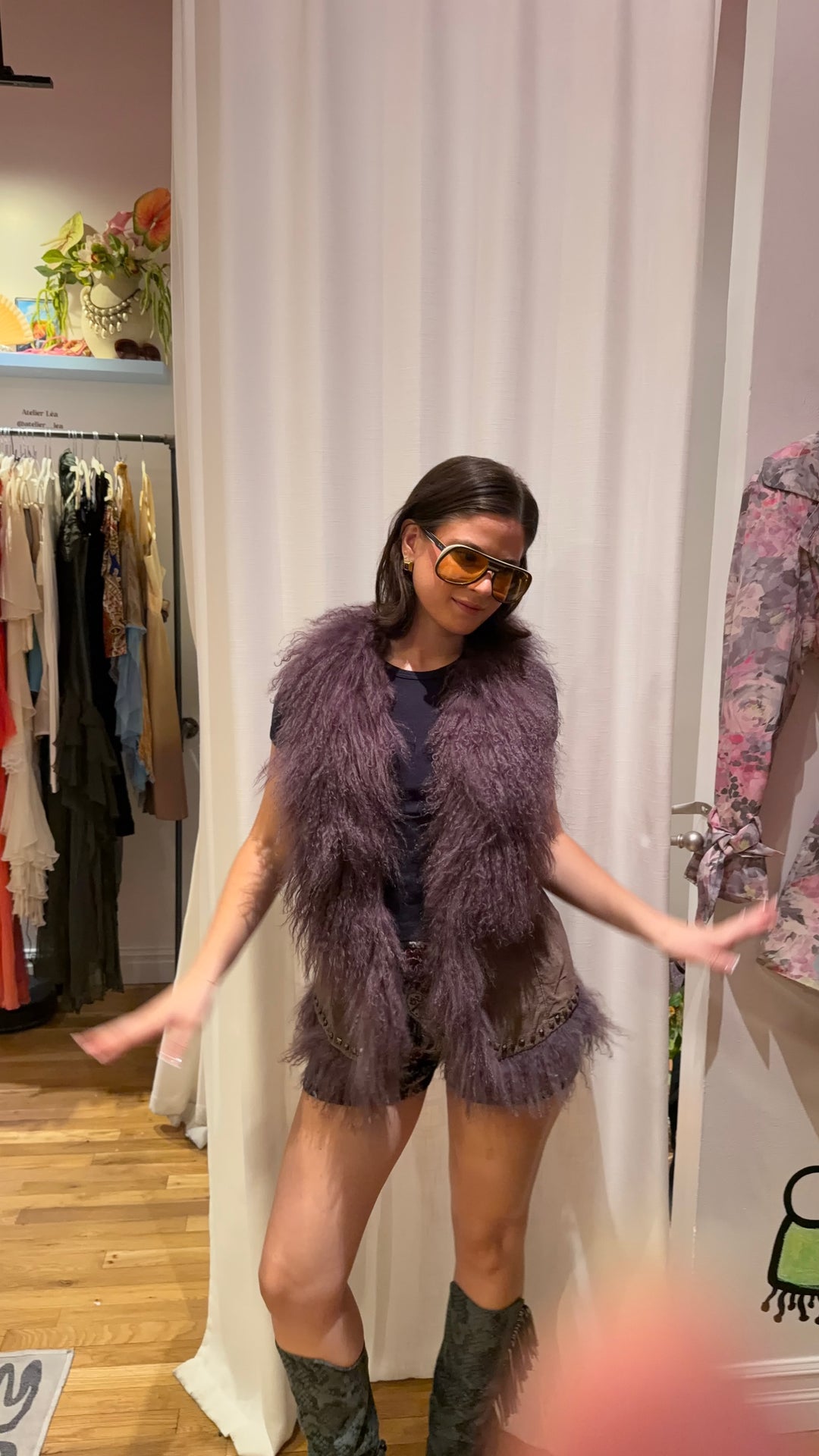 Pepe Jeans London Purple fur and suede studded vest