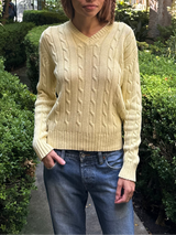 Yellow Cable Knit V Neck Sweater
