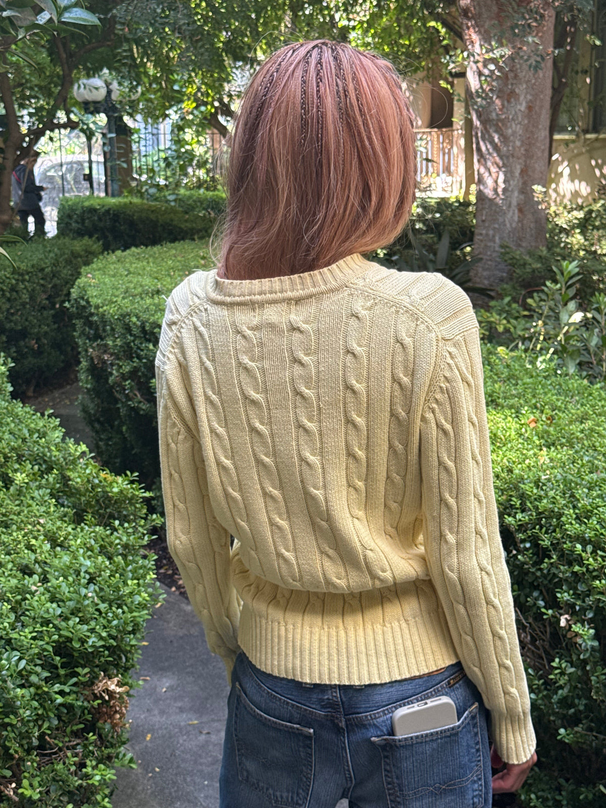 Yellow Cable Knit V Neck Sweater