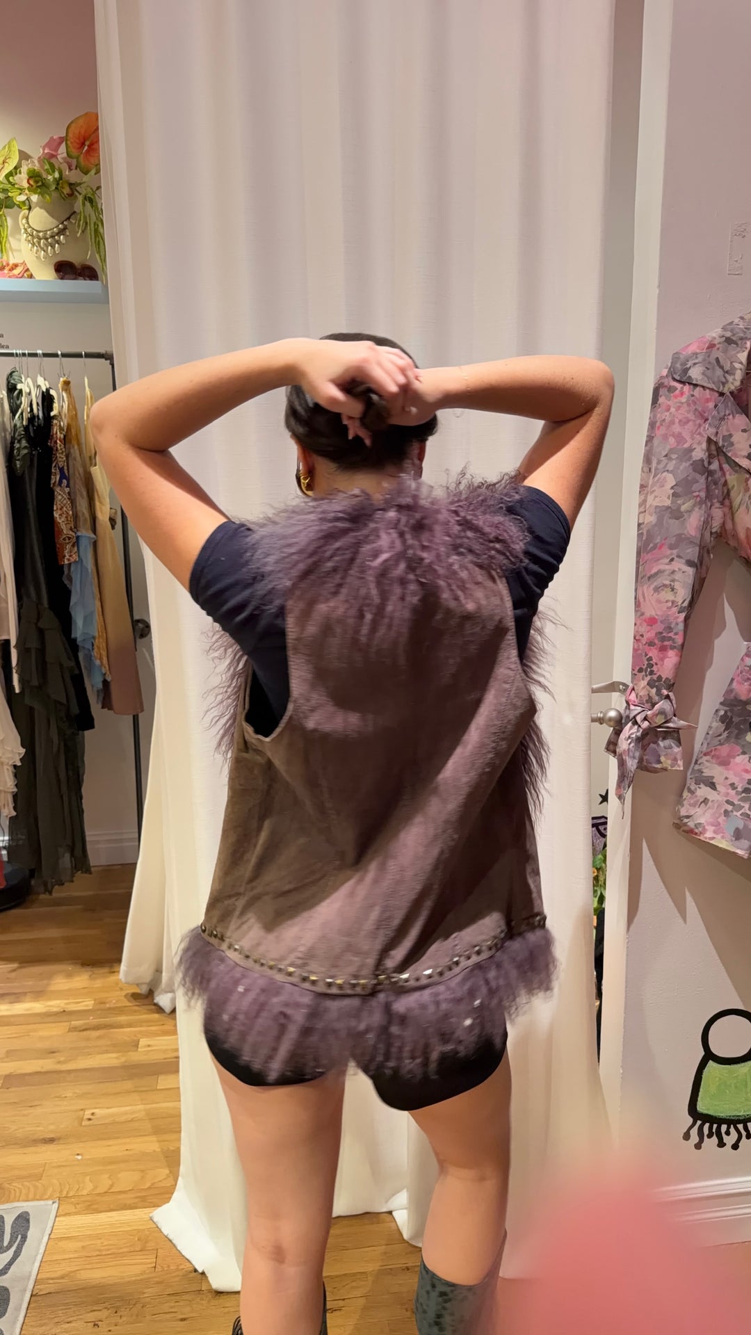 Pepe Jeans London Purple fur and suede studded vest