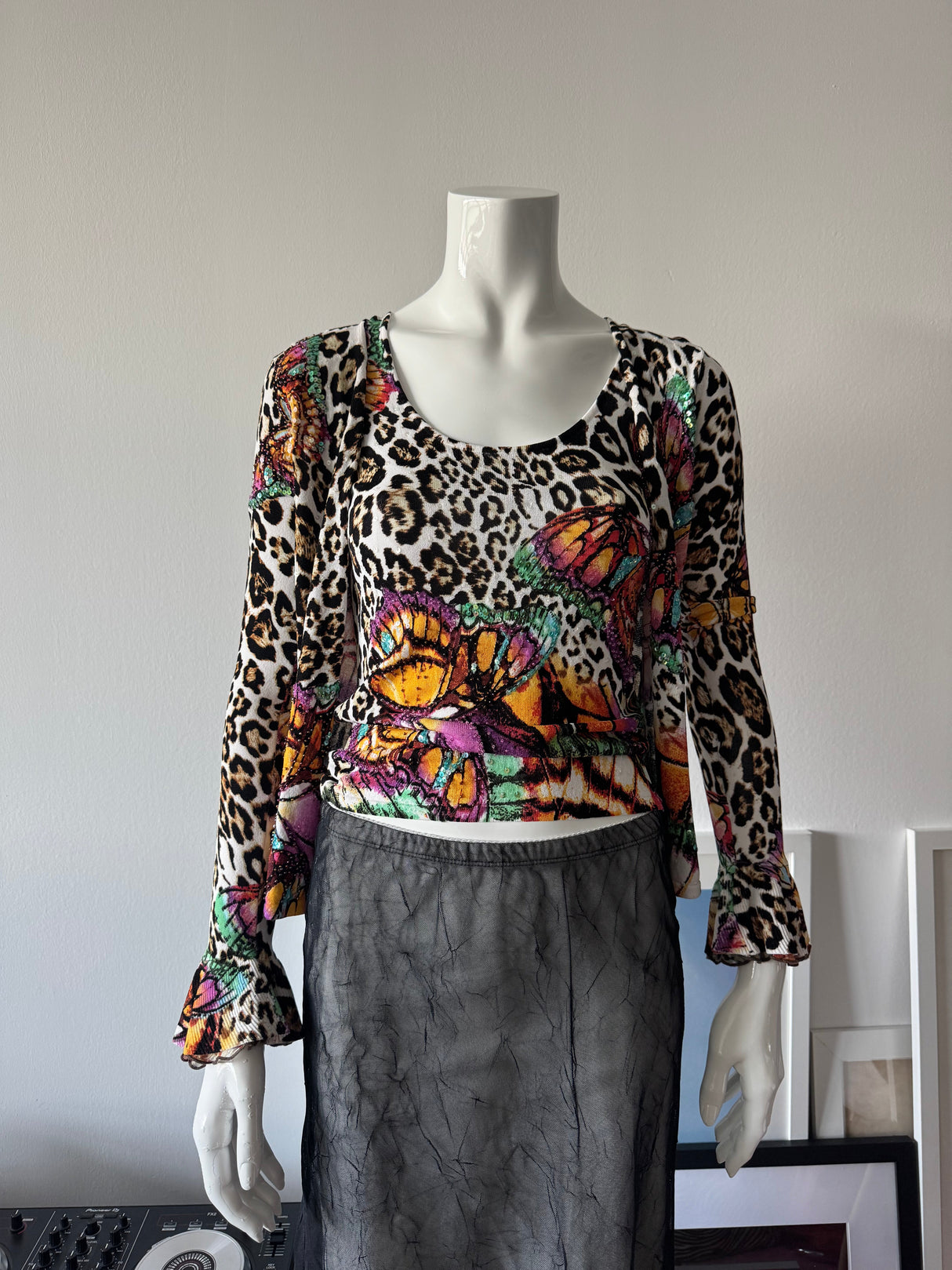 ALBERTO MAKALI Beaded Leopard Top and Cardigan Set