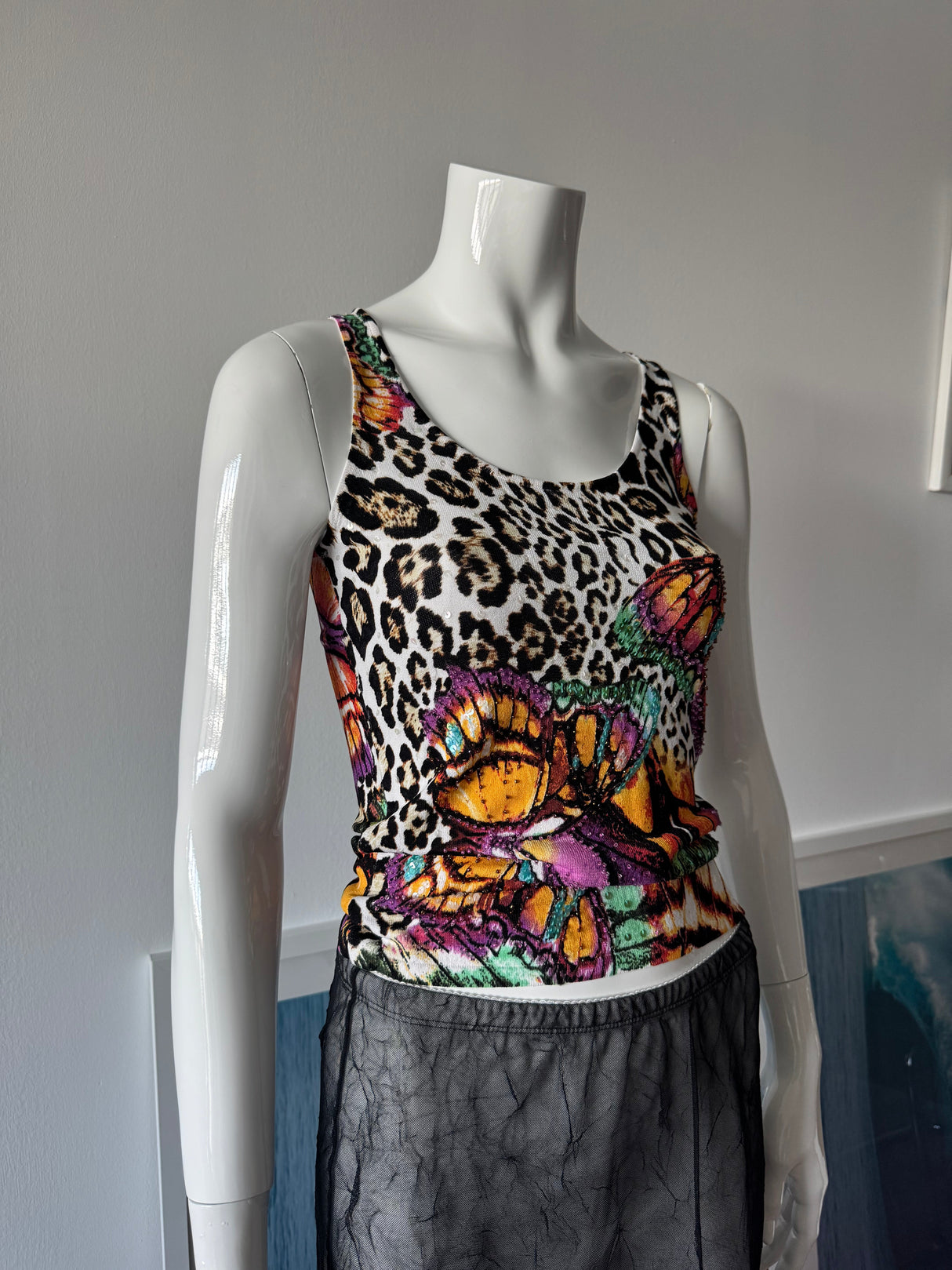 ALBERTO MAKALI Beaded Leopard Top and Cardigan Set