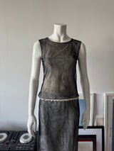 GUESS Black Mesh Crinkle Midi Skirt