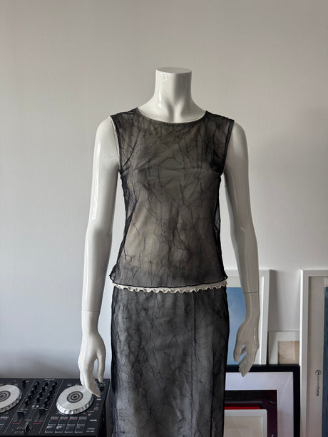GUESS Black Mesh Crinkle Midi Skirt
