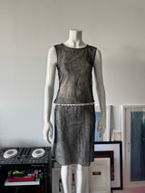 GUESS Black Mesh Crinkle Midi Skirt