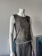GUESS Black Mesh Crinkle Midi Skirt