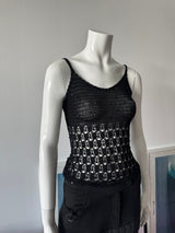 JACQUELINE DE YOUNG Black Knit Crochet Sequin Tank