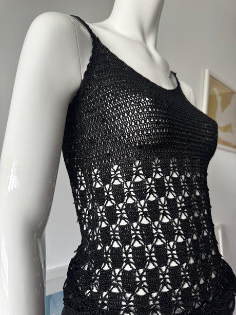 JACQUELINE DE YOUNG Black Knit Crochet Sequin Tank