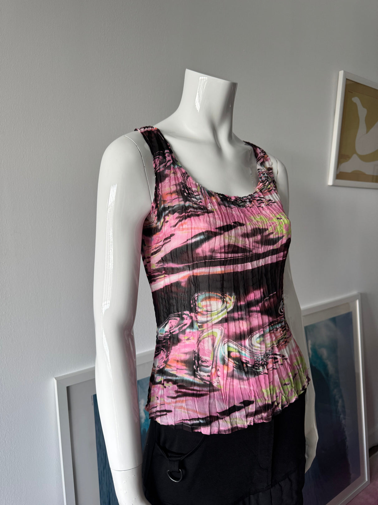 ALBERTO MAKALI Short Sleeve Print Crinkle Top