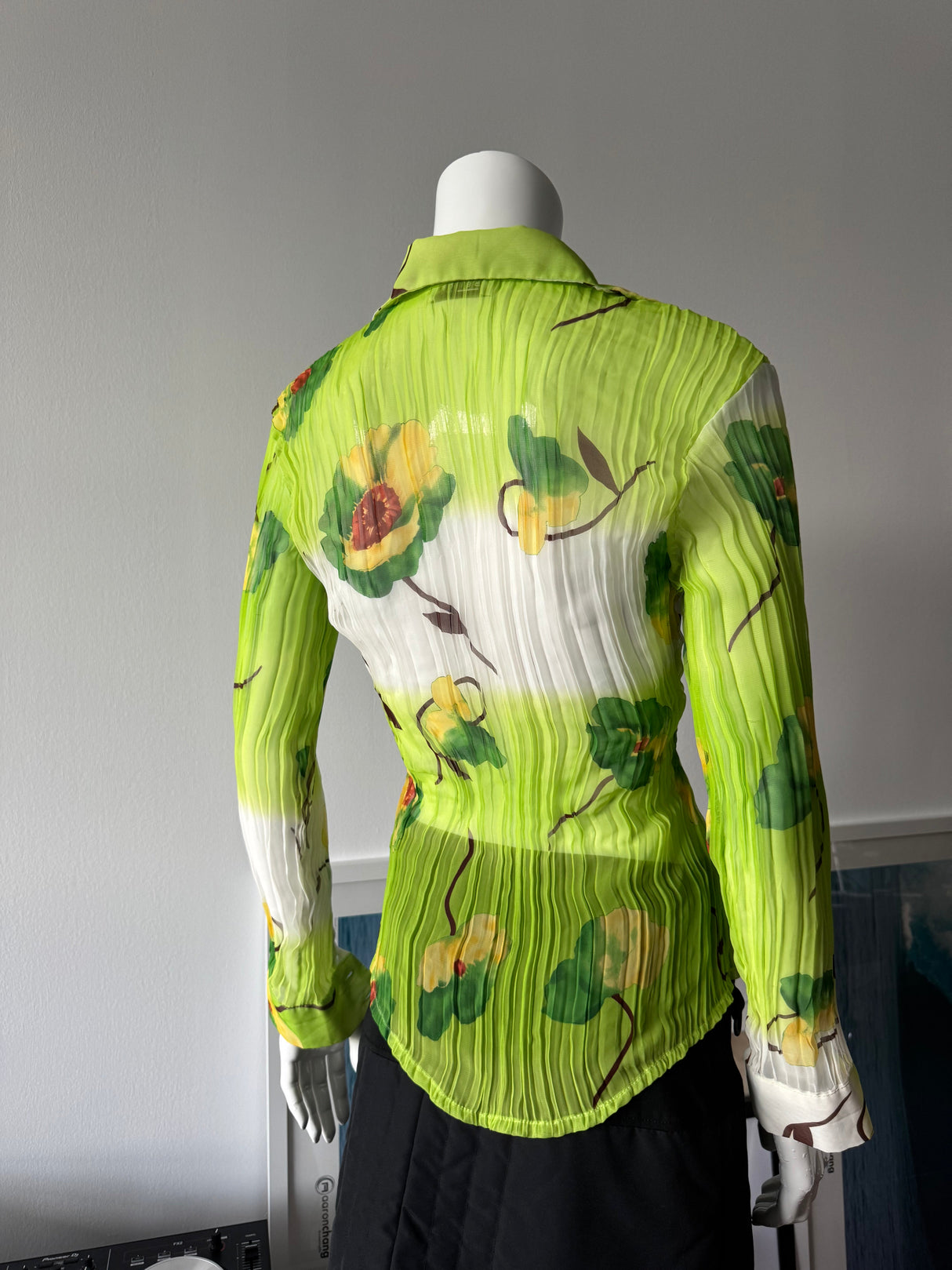 BELINE PARIS Green Pleated Floral Print Blouse