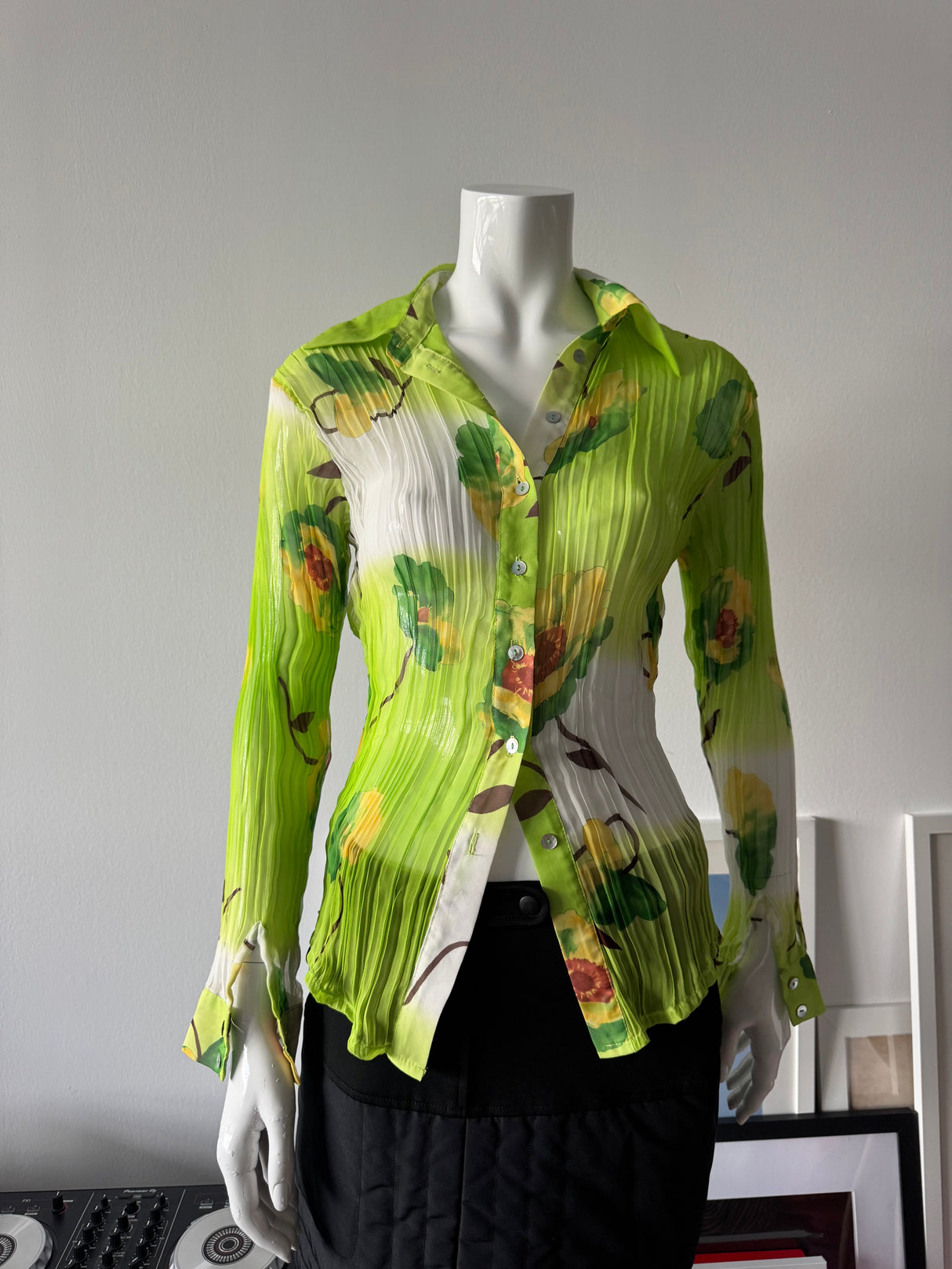 BELINE PARIS Green Pleated Floral Print Blouse