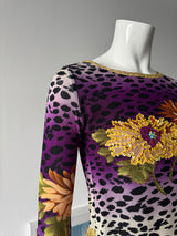 KOKOMO Mesh Leopard Print Beaded Long Sleeve Top