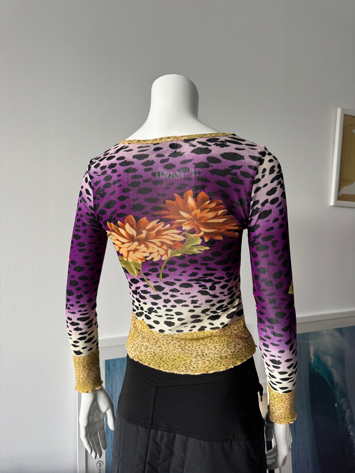 KOKOMO Mesh Leopard Print Beaded Long Sleeve Top