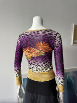KOKOMO Mesh Leopard Print Beaded Long Sleeve Top