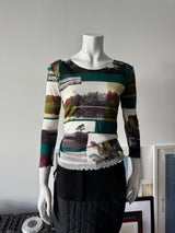 SUZANA PARIS Printed Mesh Long Sleeve Top