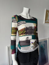 SUZANA PARIS Printed Mesh Long Sleeve Top