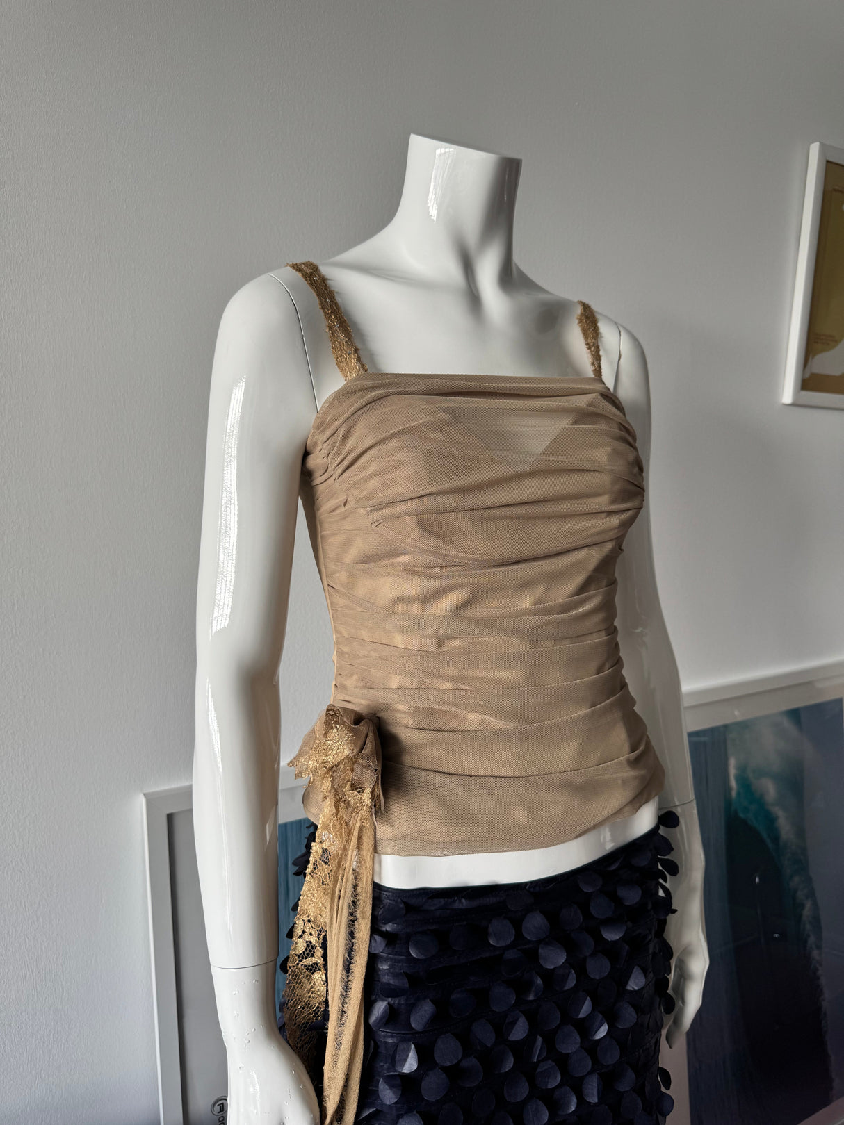 BCBG Beige Mesh Corset Top