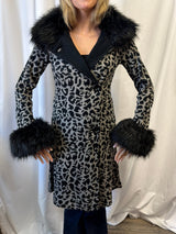 Betsey Johnson Leopard Print Faux Fur Trim Duster
