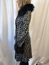 Betsey Johnson Leopard Print Faux Fur Trim Duster