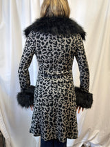Betsey Johnson Leopard Print Faux Fur Trim Duster