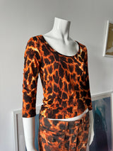 JUST CAVALLI Orange & Black Animal Print 3/4 Sleeve Top