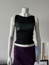 PASSPORT Black Metallic Knit and Sequin Sleeveless Top