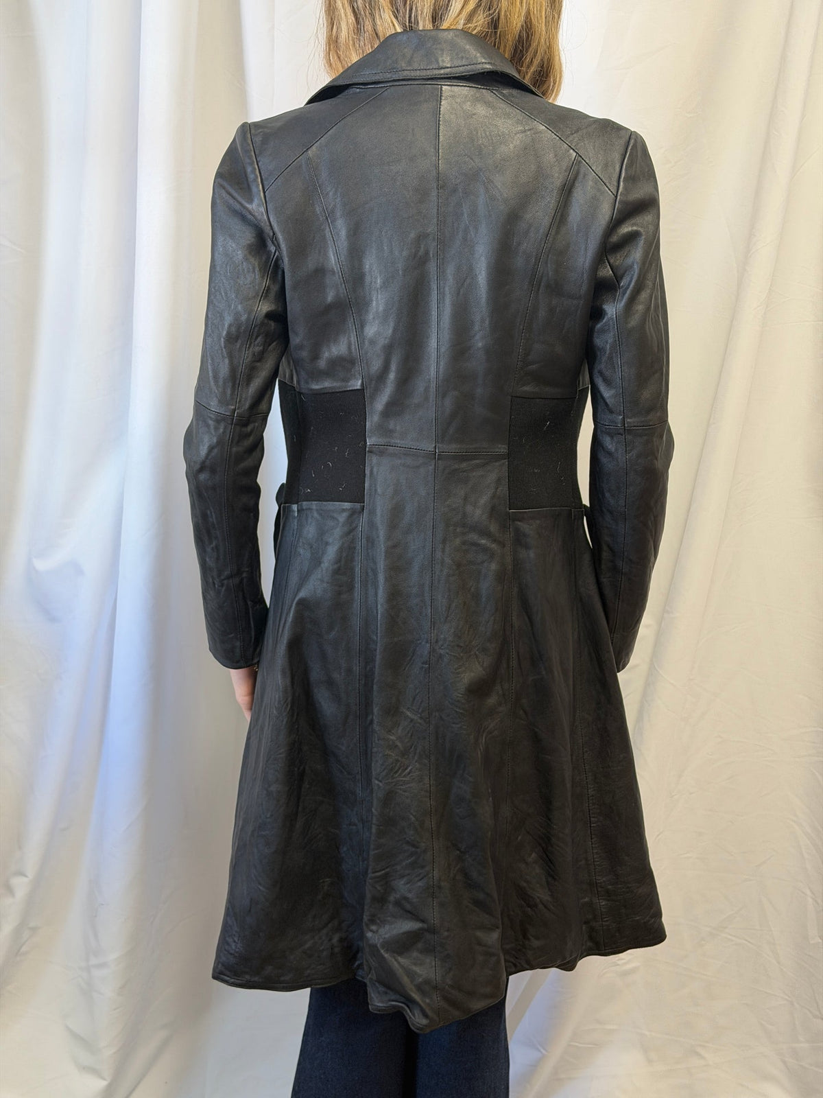 Black Leather Lace-Up Corset Coat