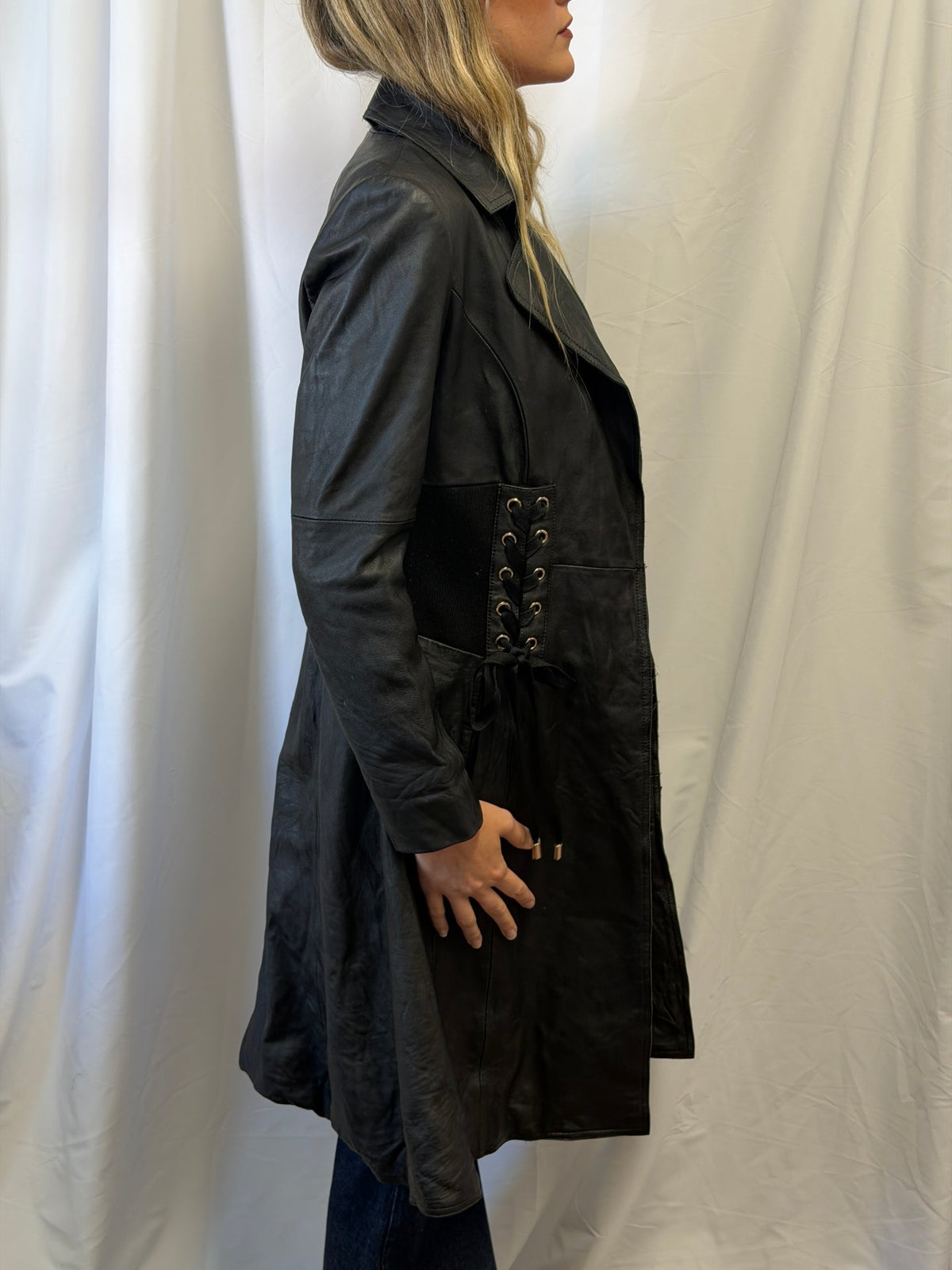Black Leather Lace-Up Corset Coat