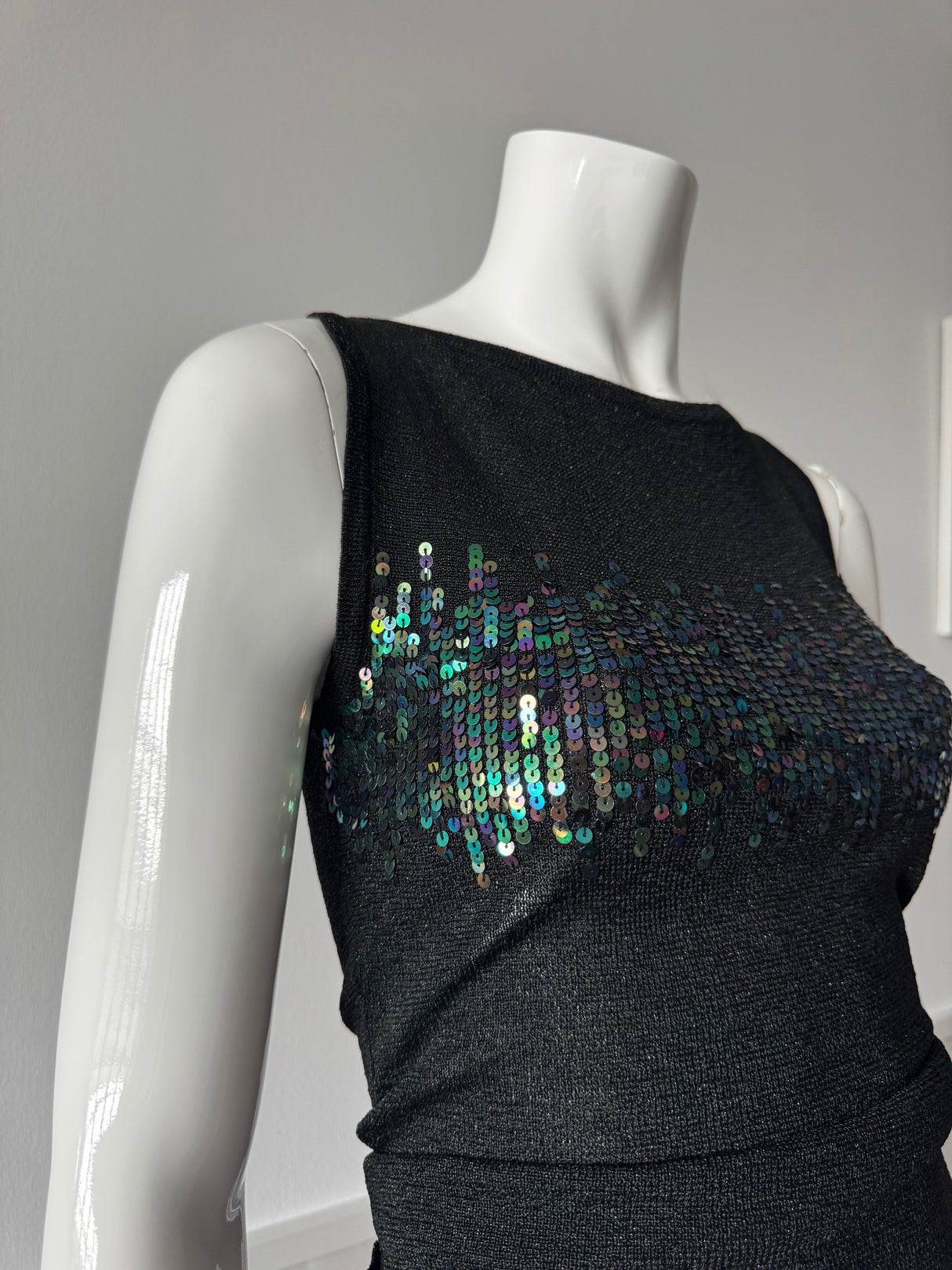 PASSPORT Black Metallic Knit and Sequin Sleeveless Top